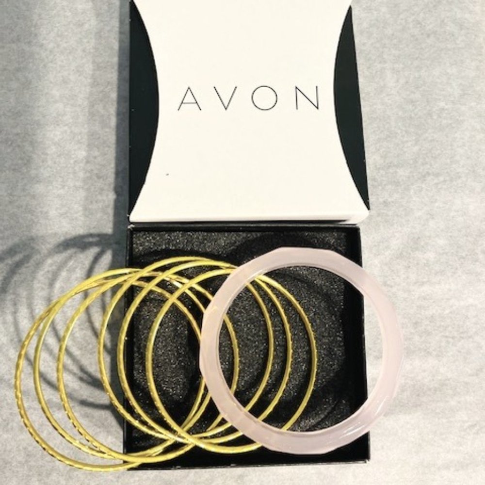 Women's faceted bangle bracelet set gold & pink by Avon